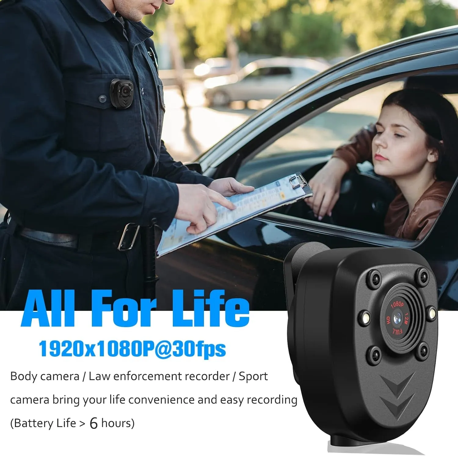 Body Camera with 1080P Recording Spy Hidden Wireless Cam Built-In 64GB Card 1080P Police Recorder Security Cam with Night Vision Dash Cam for Home/Outdoor/Law Enforcement/Cop Guard